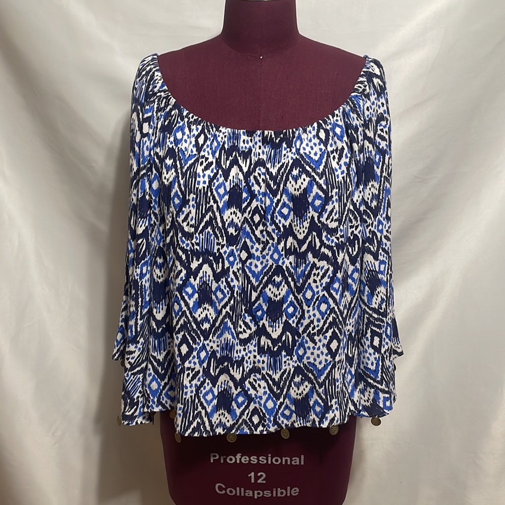 Lilly Pulitzer Delaney Blue Abstract long sleeve top size L - Picture 4 of 16